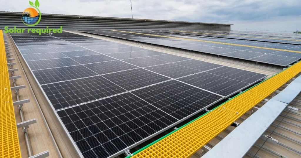 solar panels system on the rooftop of building