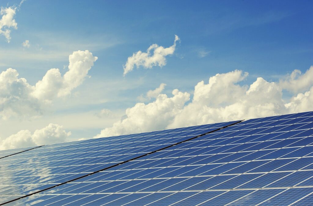 solar panel system under blue sky