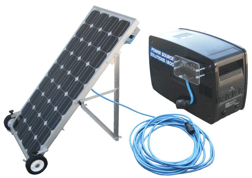 A solar powered generator with a cord and a solar panel, providing clean and renewable energy.
