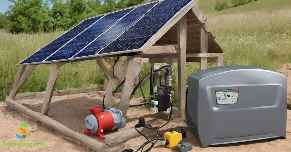 A solar powered pump and water pump in a field, harnessing renewable energy to provide water supply.