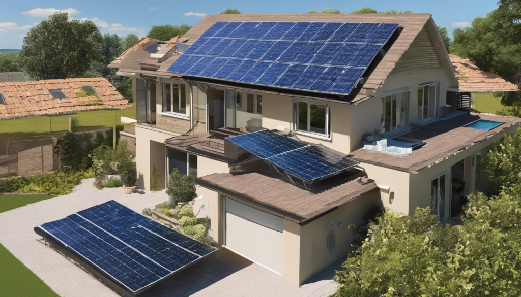 A modern house with solar panels on the roof, harnessing renewable energy for sustainability.