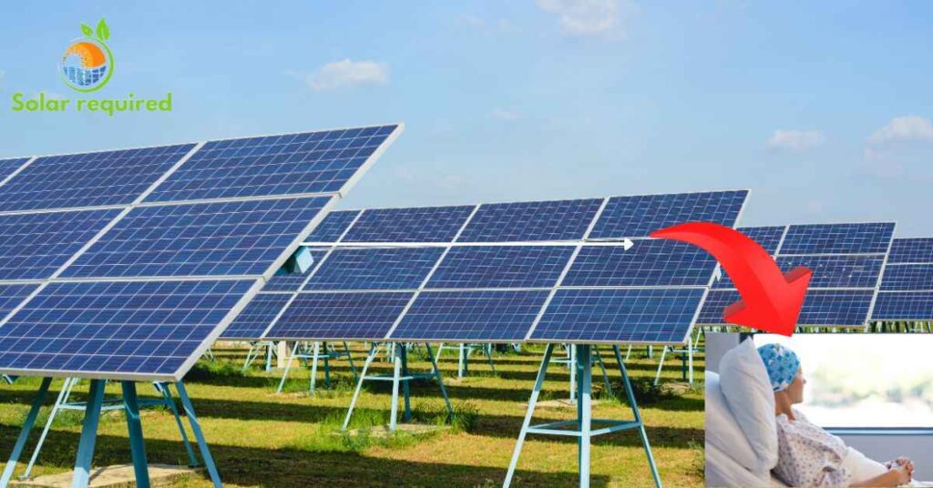 A woman sitting in a chair next to solar panels, contemplating renewable energy solutions.