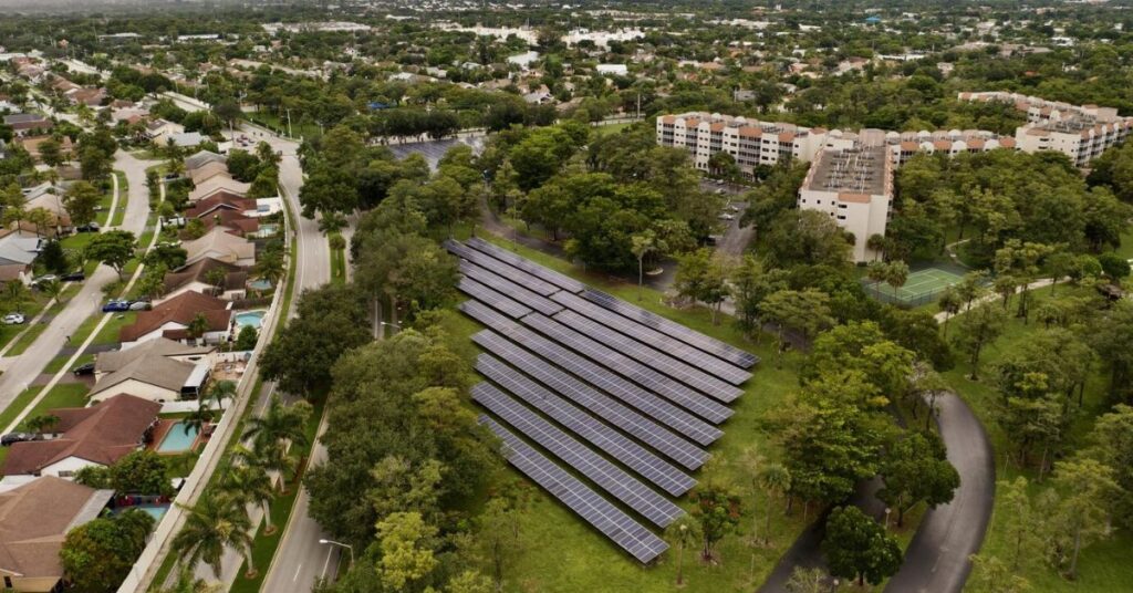 very big solar panel system in around trees