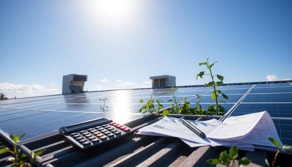 calculator and bill are on solar panels