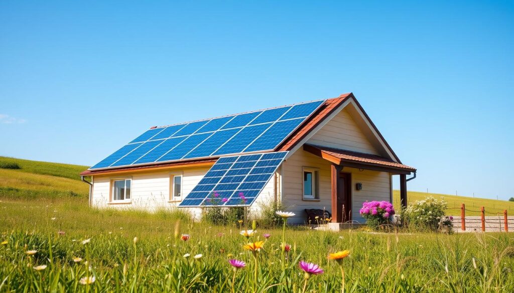 one house in field and have solar panels system