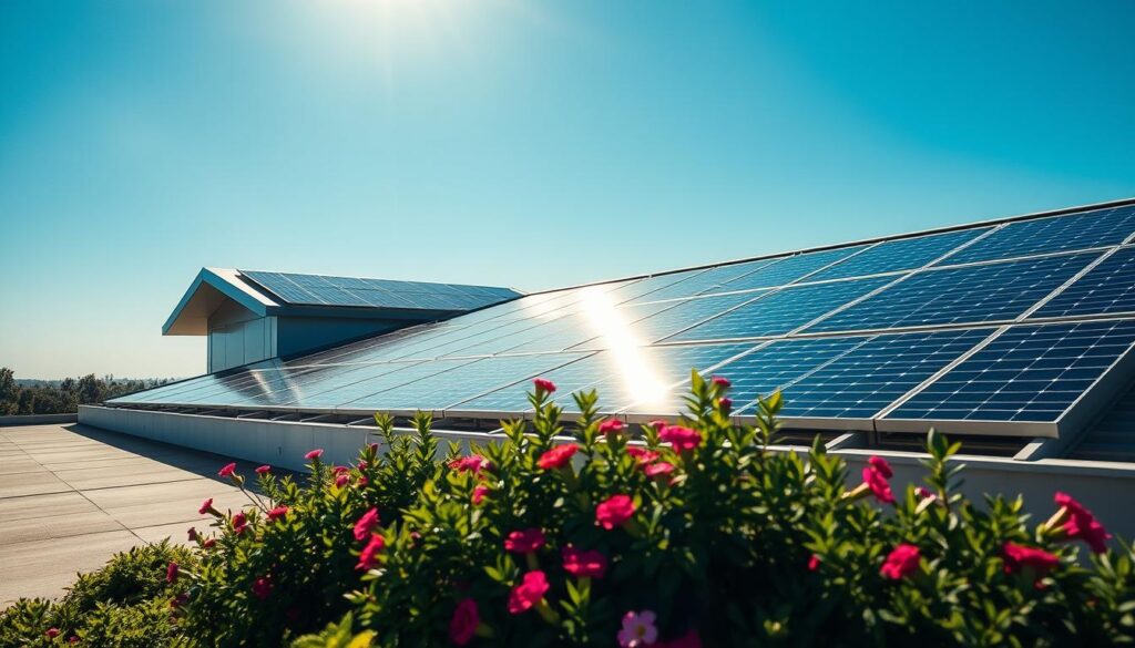 flowers and solar panels