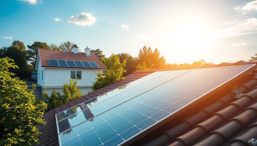 solar panel system at house rooftop