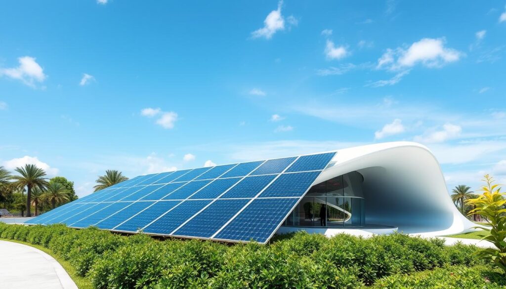 beautiful solar panel system under blue sk