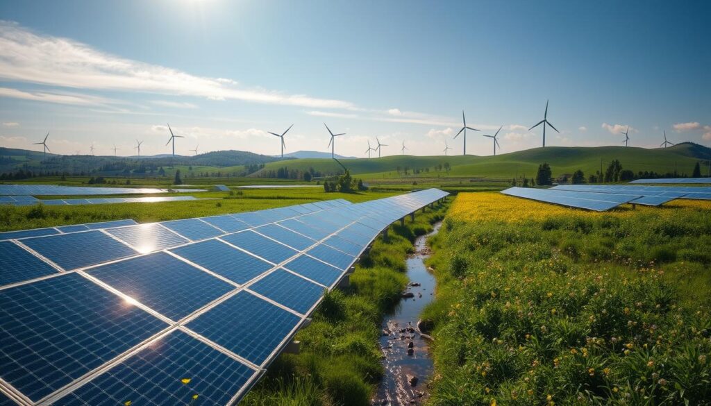 solar panels in green fields